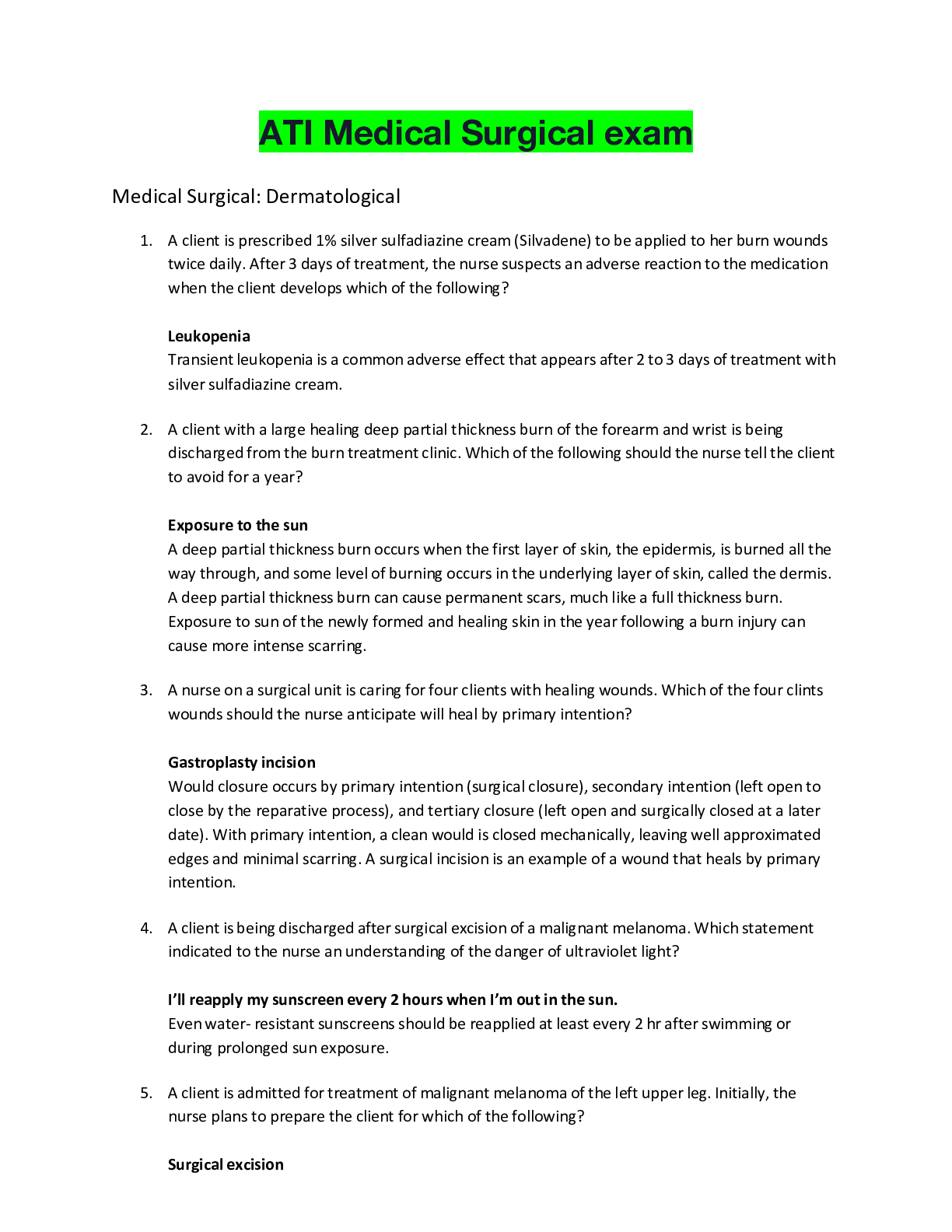 ATI Medical Surgical exam Browsegrades